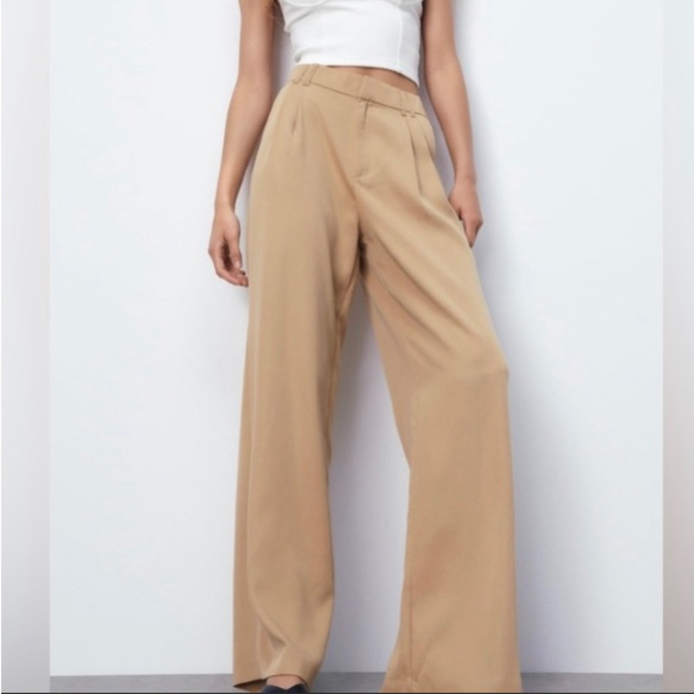 Zara Women's Full Length High-Waisted Pants Taupe Brown 4661/204/704 Sz S